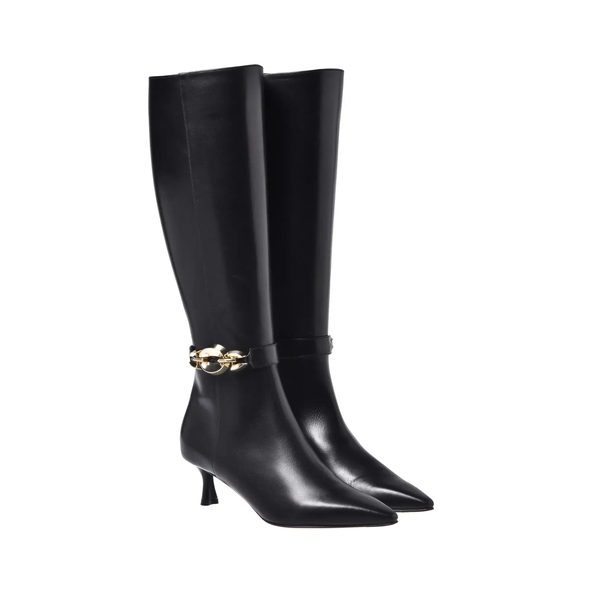 Schwarze Kniehohe Stiefel aus Leder