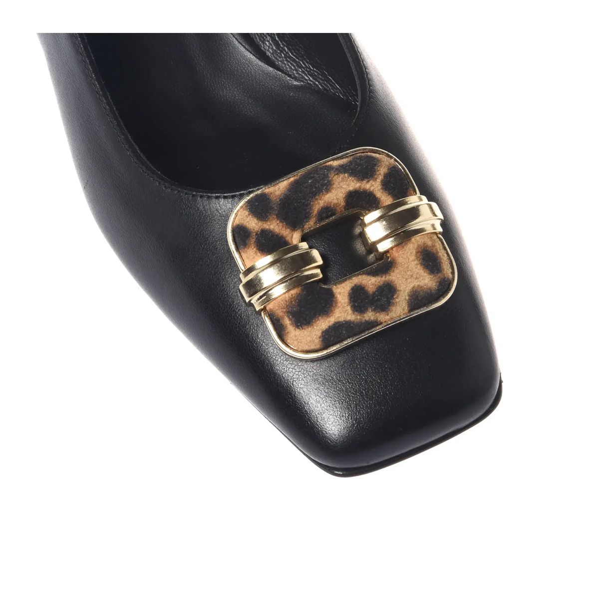 Schwarze Lederpumps mit Leopardenmuster