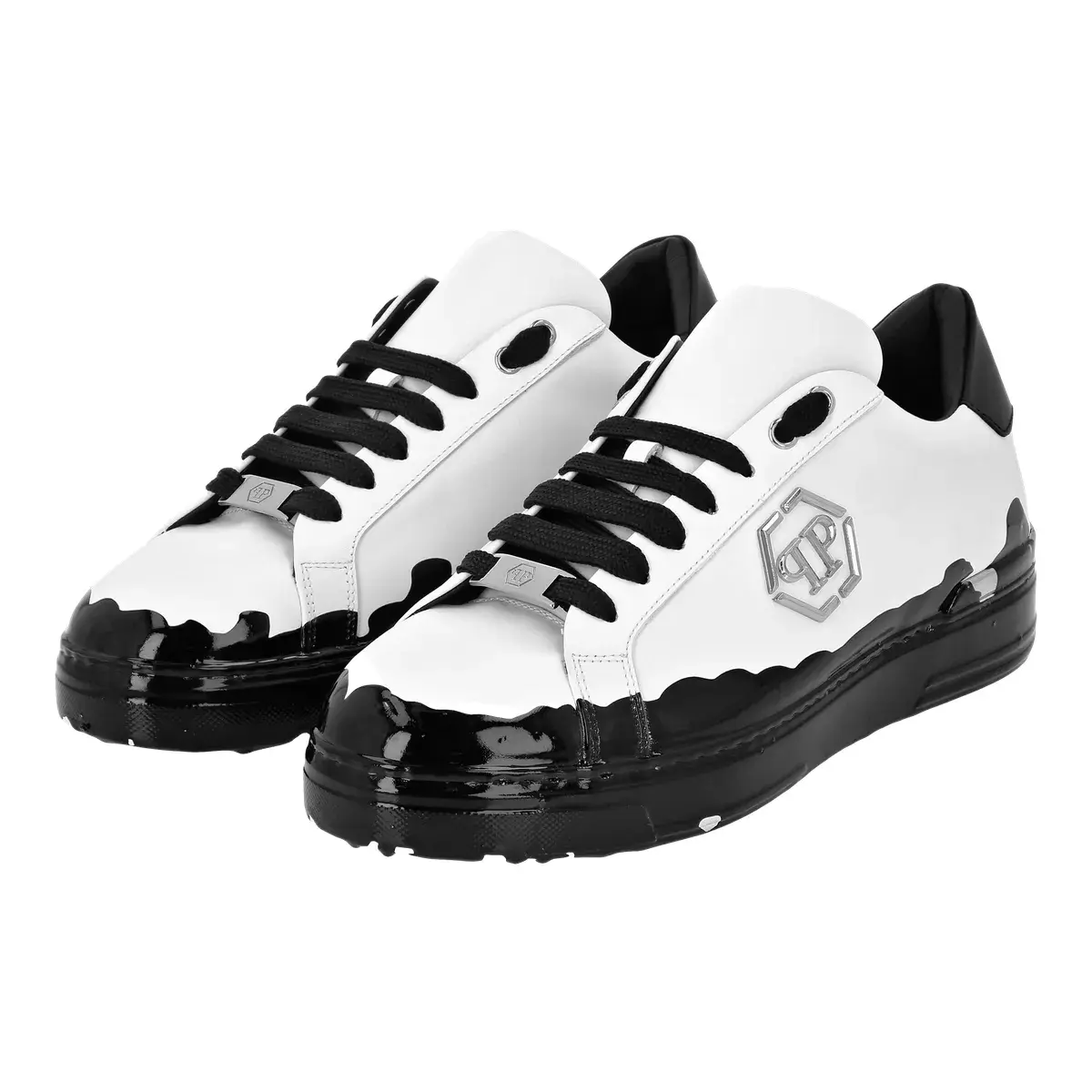 Zweifarbige Low-Top-Sneakers mit Farbspritzern
