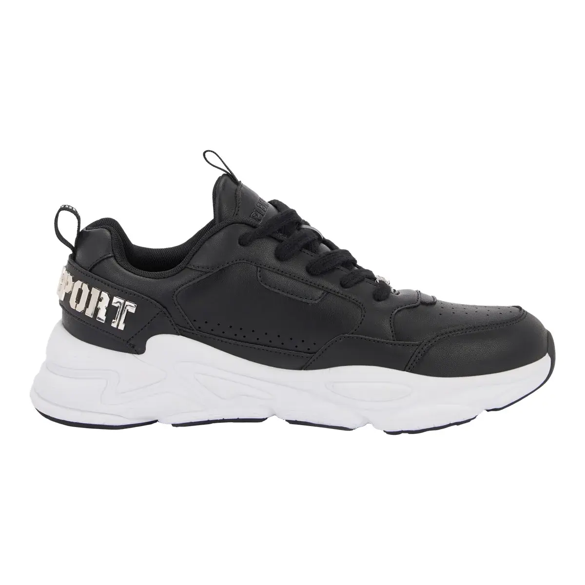 Schwarze Sneakers mit klobiger Sohle aus Leder