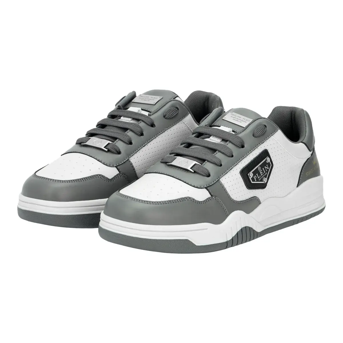 Grau-weiße Low-Top-Sneakers
