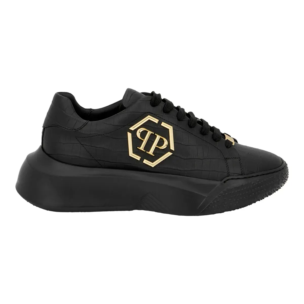 Geprägte Plateau-Sneakers aus Leder