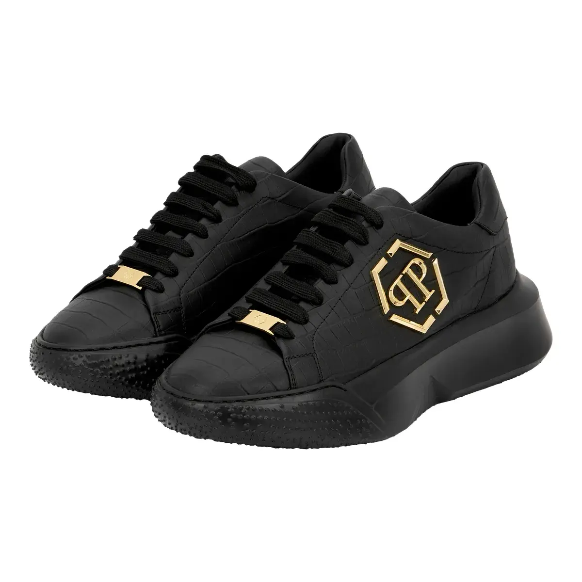 Geprägte Plateau-Sneakers aus Leder