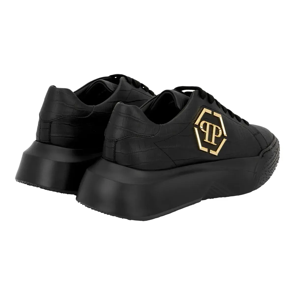 Geprägte Plateau-Sneakers aus Leder