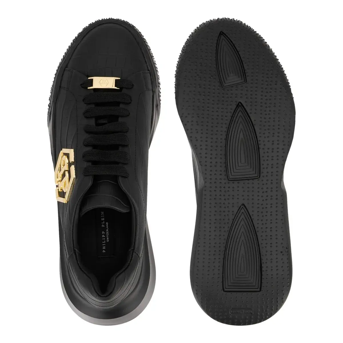 Geprägte Plateau-Sneakers aus Leder