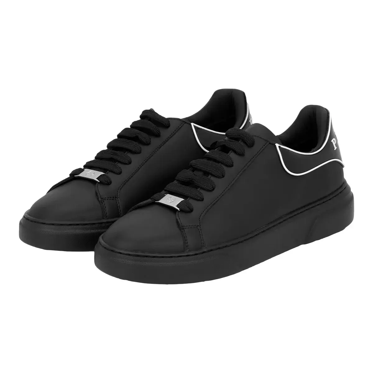 Schwarzer Low-Top Leder Fashion Sneaker