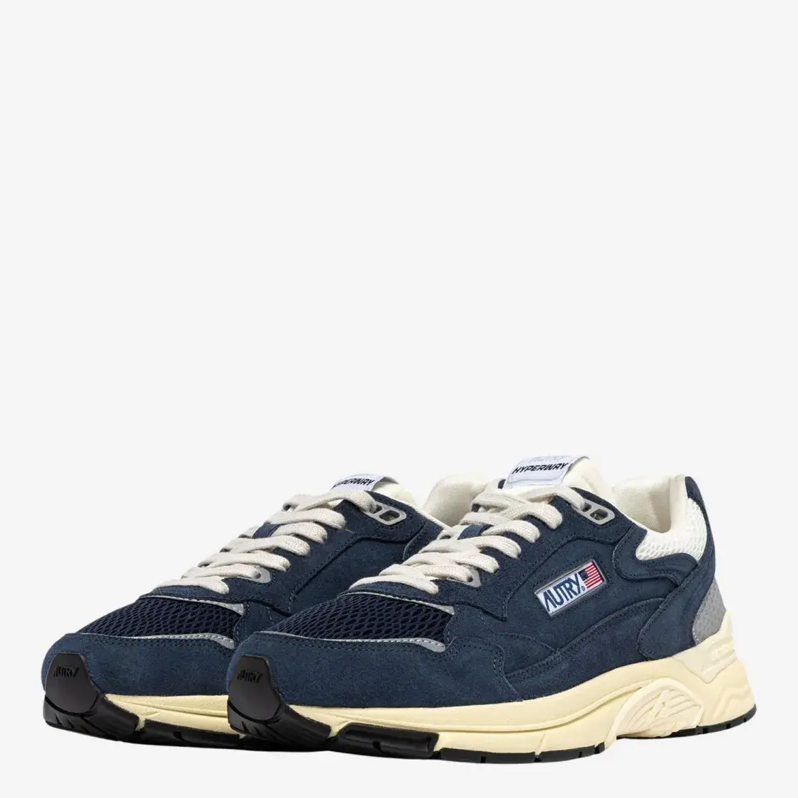 Marineblaue Wildleder- und Mesh-Sneakers
