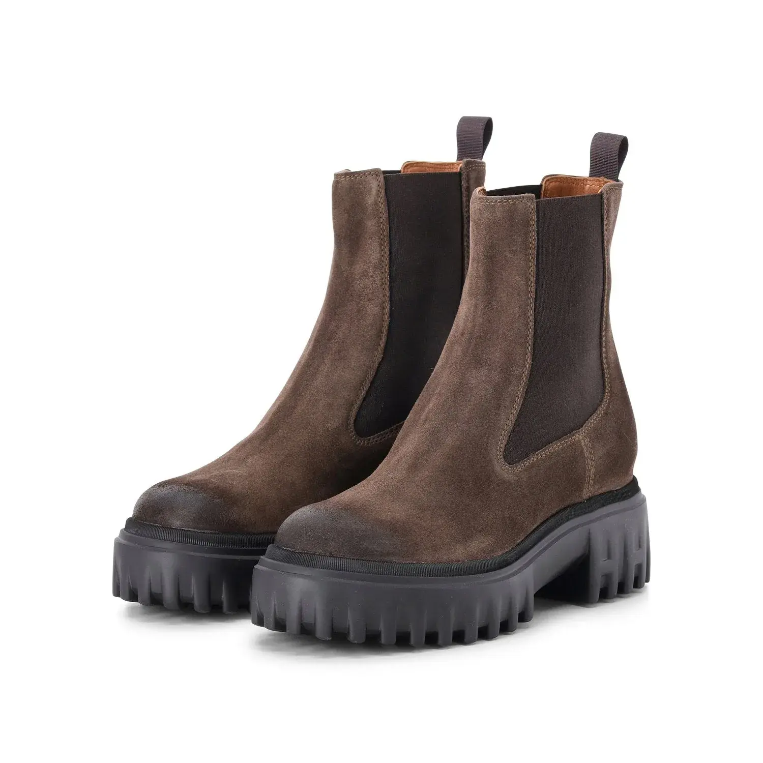 Braune Chelsea-Stiefel mit Profilsohle aus Wildleder