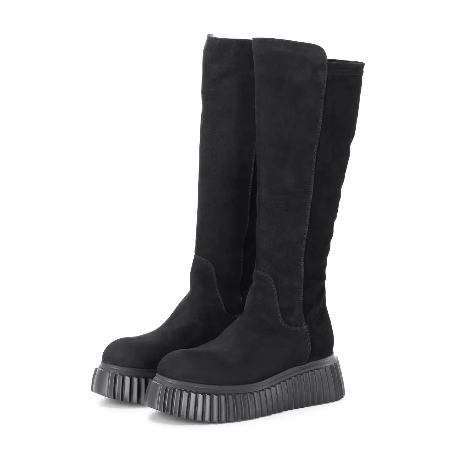 Schwarze Wildleder Overknee-Plateau-Stiefel
