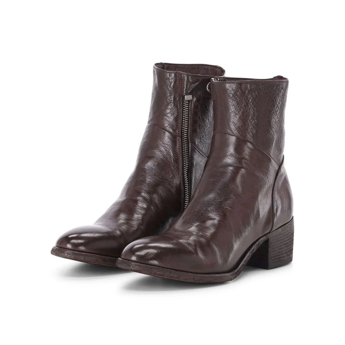 Braune Leder-Stiefeletten mit Absatz