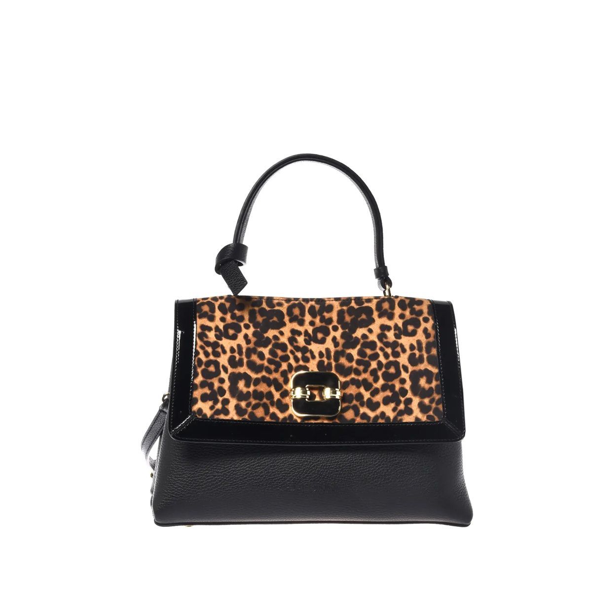 Schwarze Lederhandtasche mit Leopardenmuster
