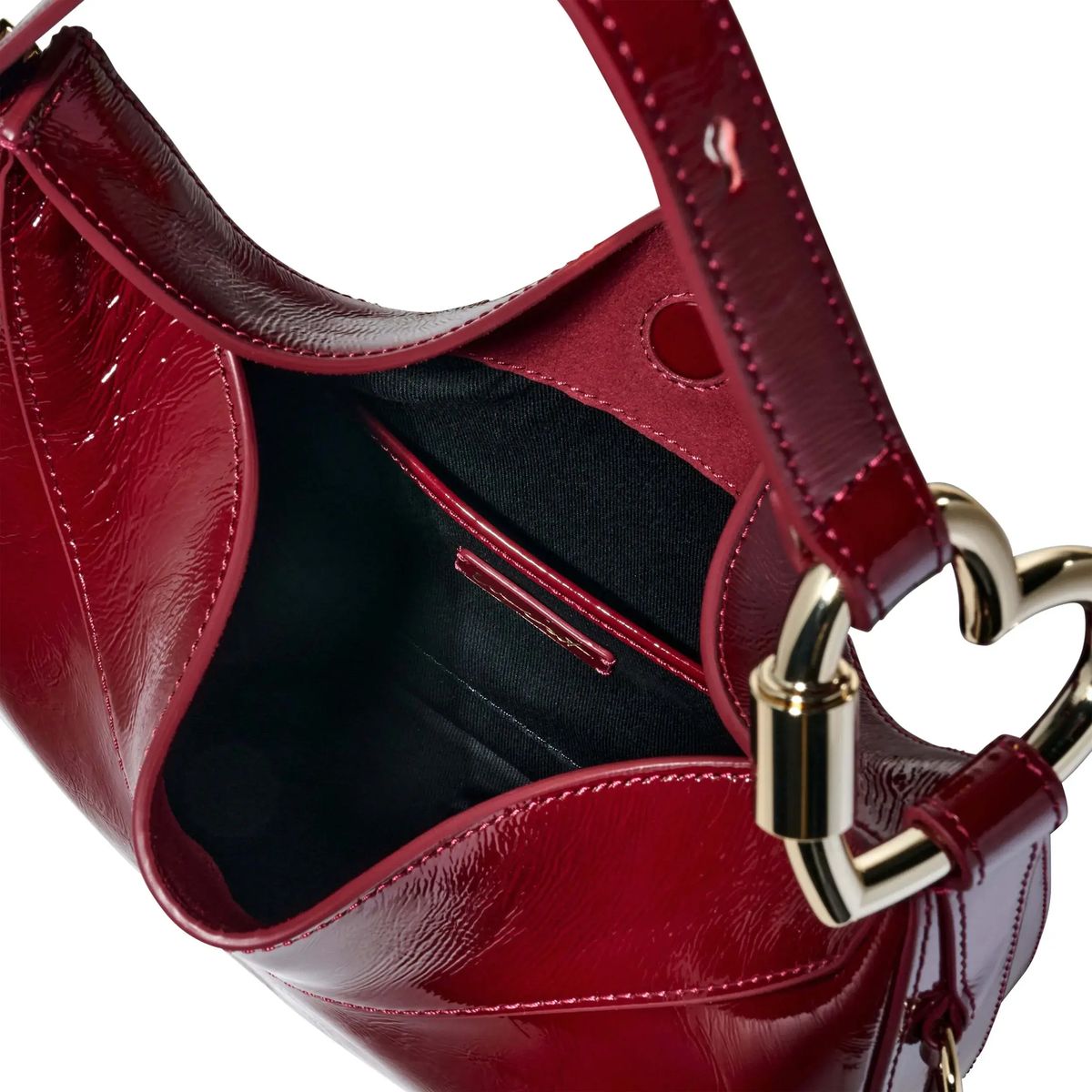 Burgunderfarbene Halbmondtasche aus Lackleder