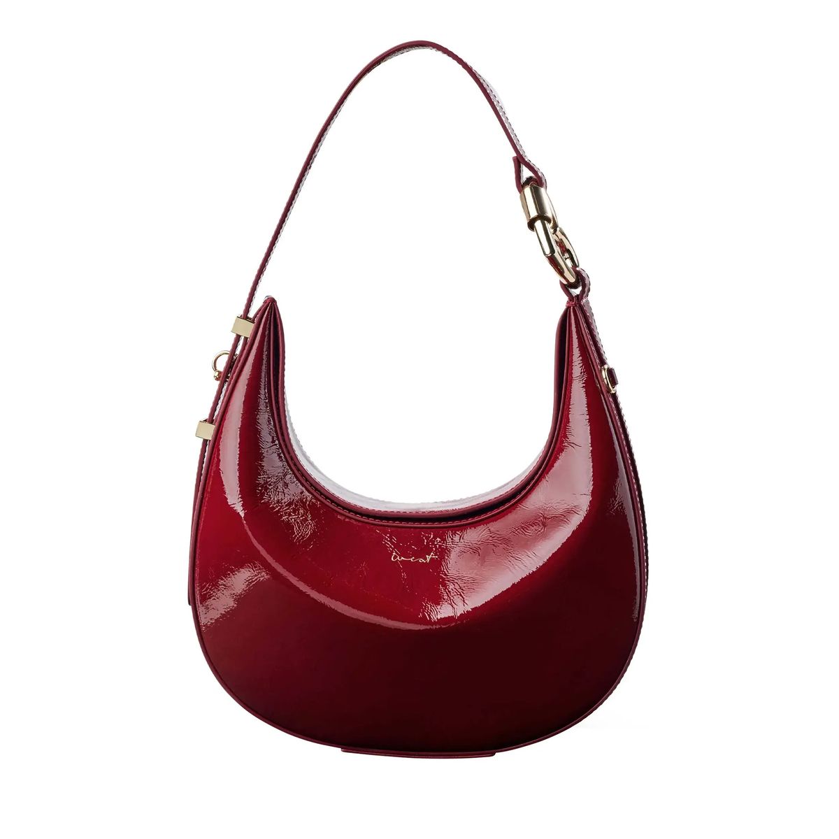 Burgunderfarbene Halbmondtasche aus Lackleder