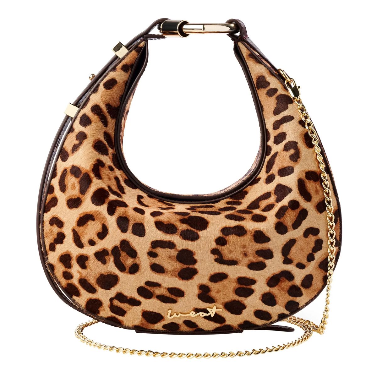 Halbmondförmige Schultertasche mit Leopardenmuster
