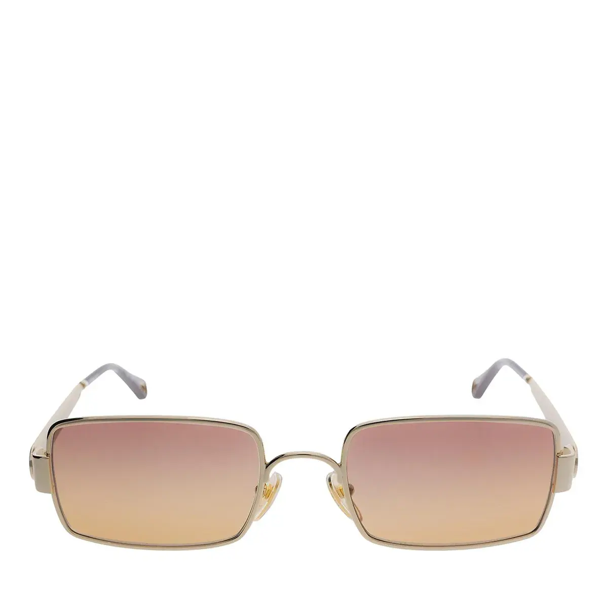 Quadratische Sonnenbrille mit goldenem Rahmen und Farbverlauf