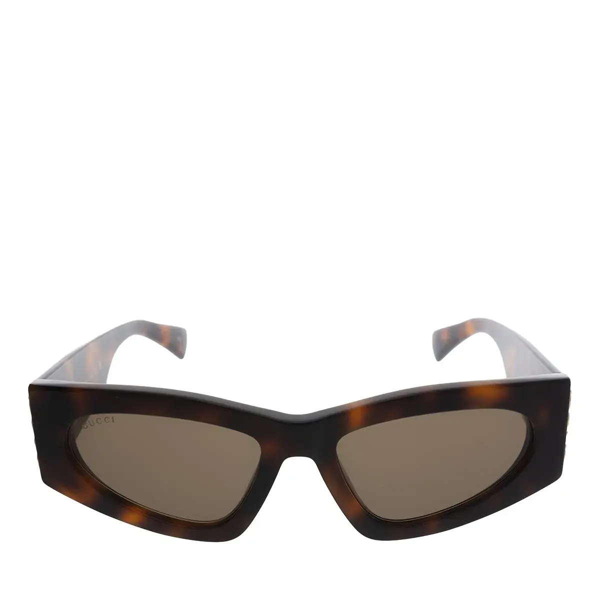 Geometrische Schildpatt-Sonnenbrille mit goldenem Logo