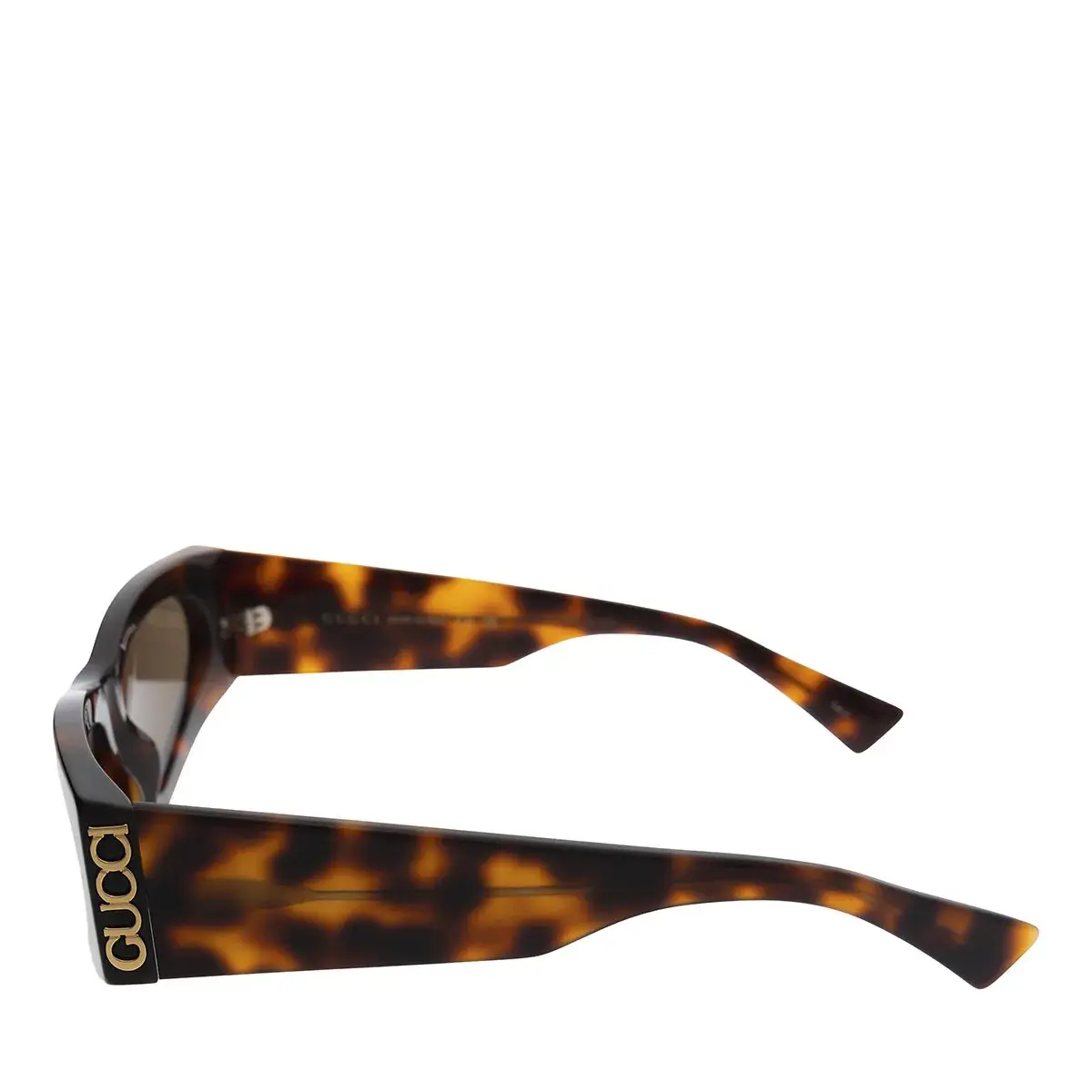 Geometrische Schildpatt-Sonnenbrille mit goldenem Logo