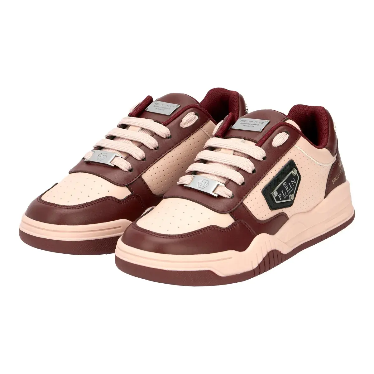 Zweifarbige Leder-Low-Top-Sneakers