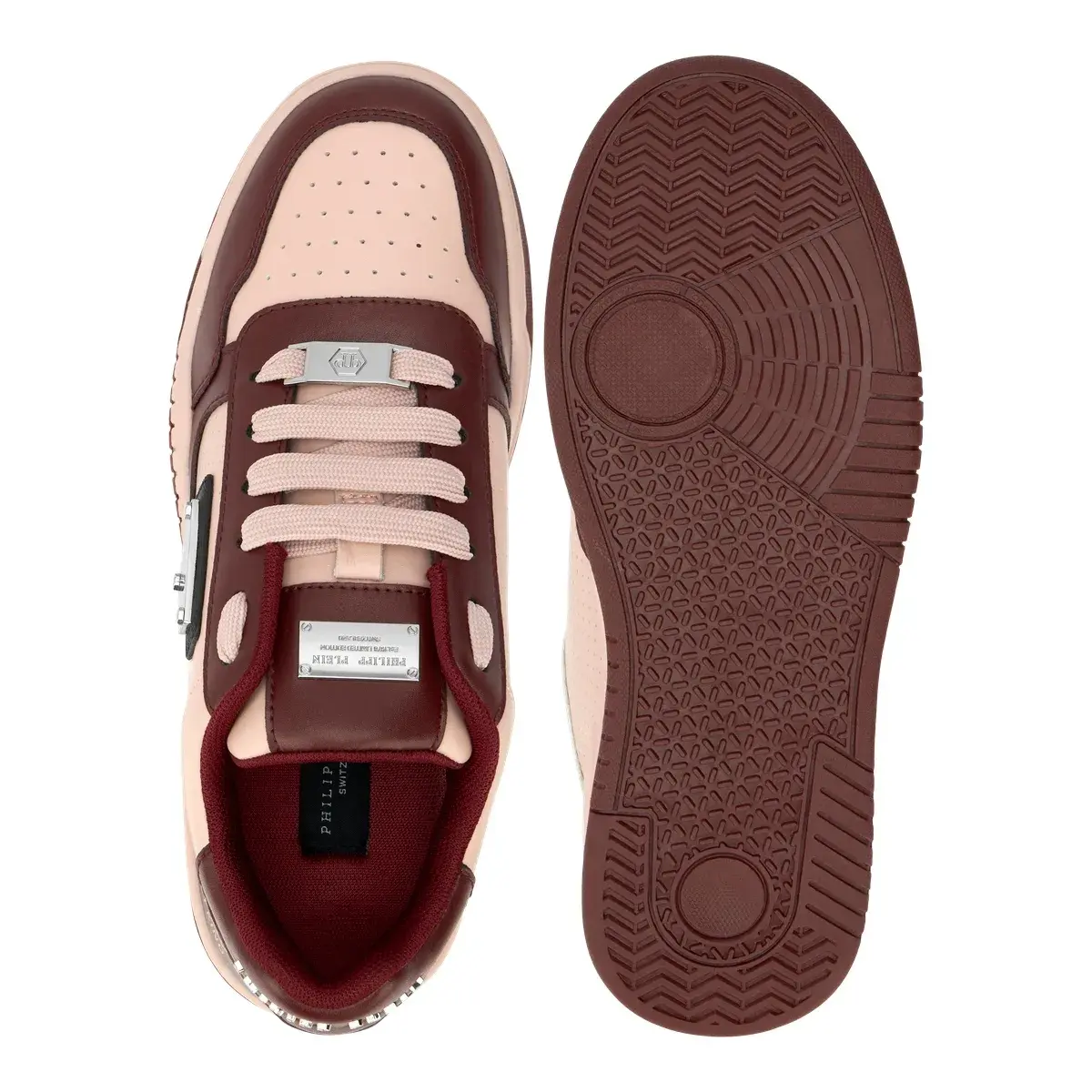 Zweifarbige Leder-Low-Top-Sneakers