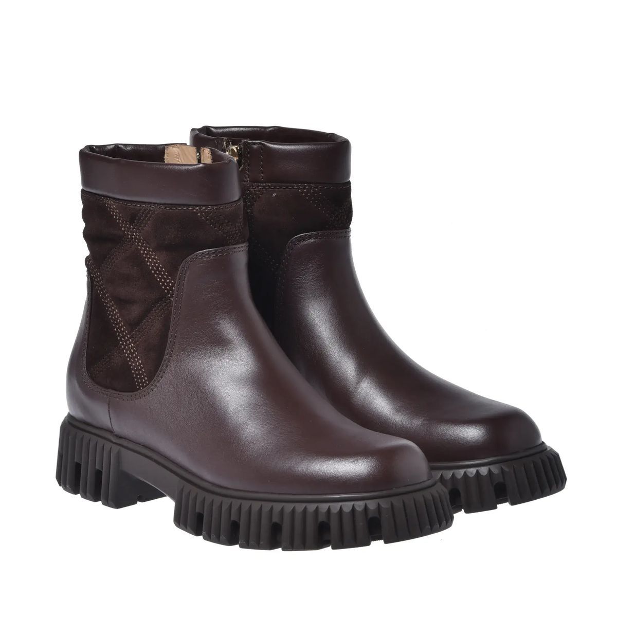 Braune Leder-Stiefeletten mit Profilsohle