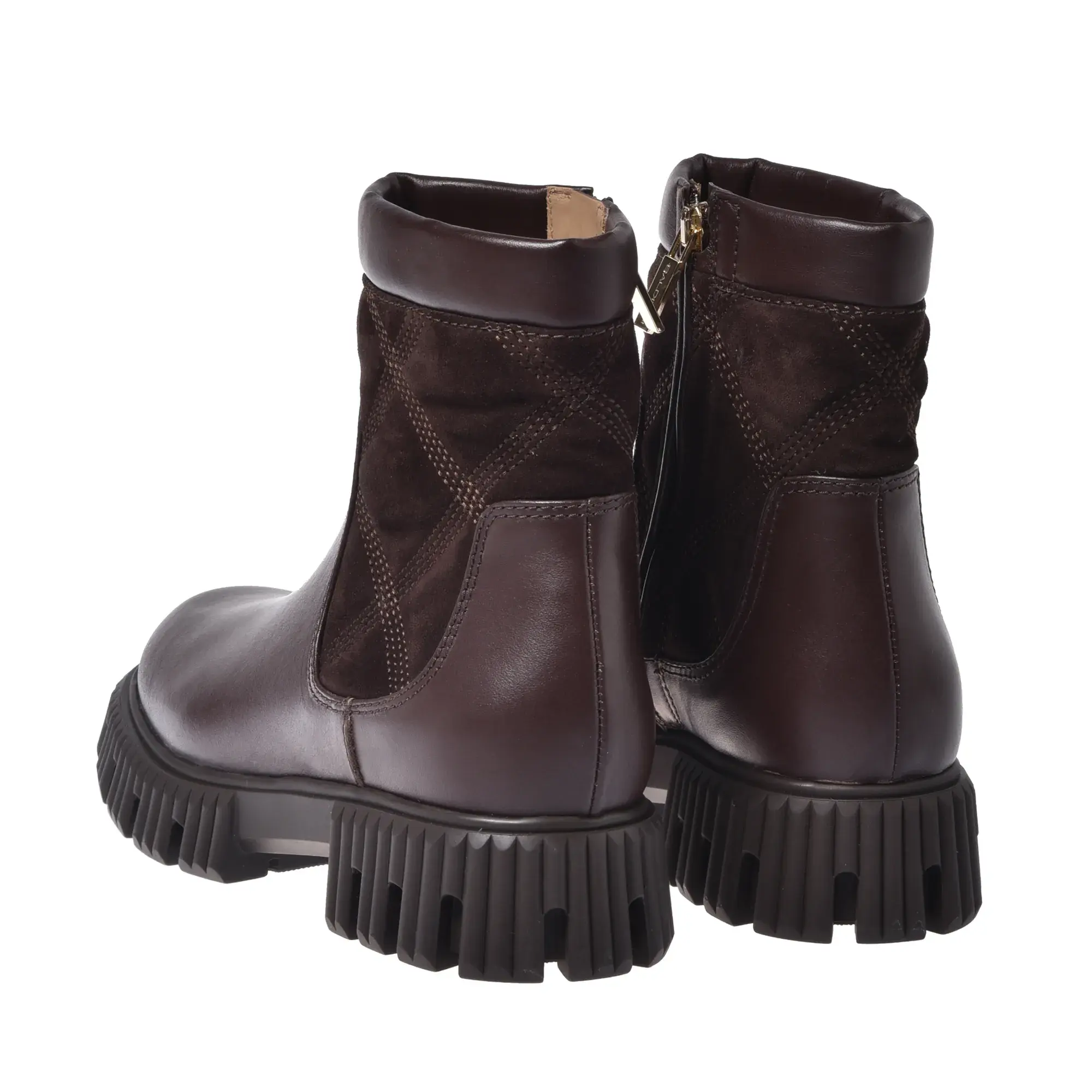 Braune Leder-Stiefeletten mit Profilsohle