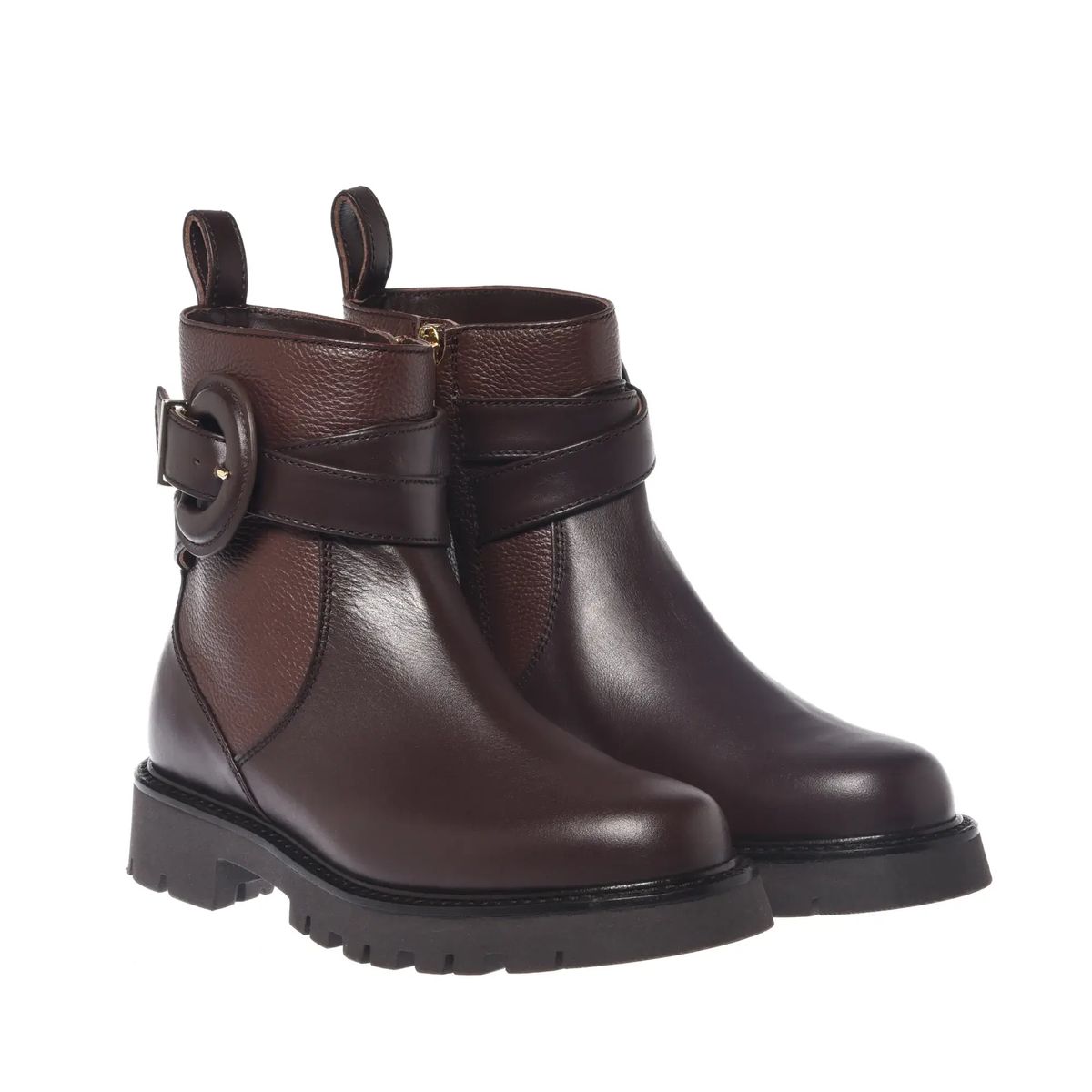 Braune Leder-Stiefeletten mit Schnalle