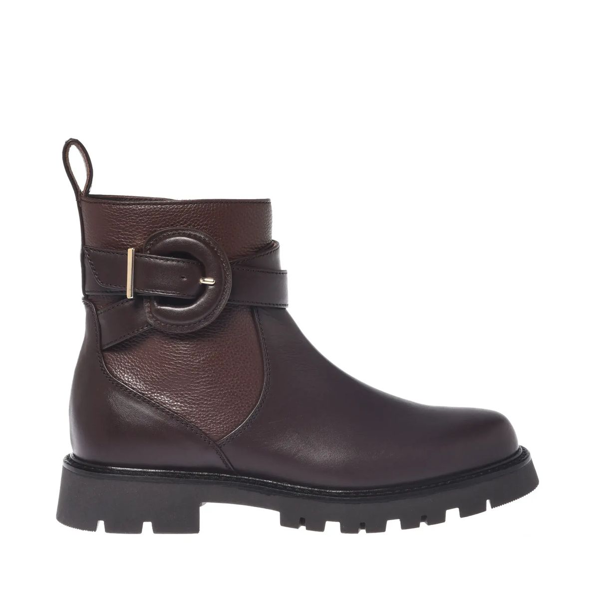 Braune Leder-Stiefeletten mit Schnalle