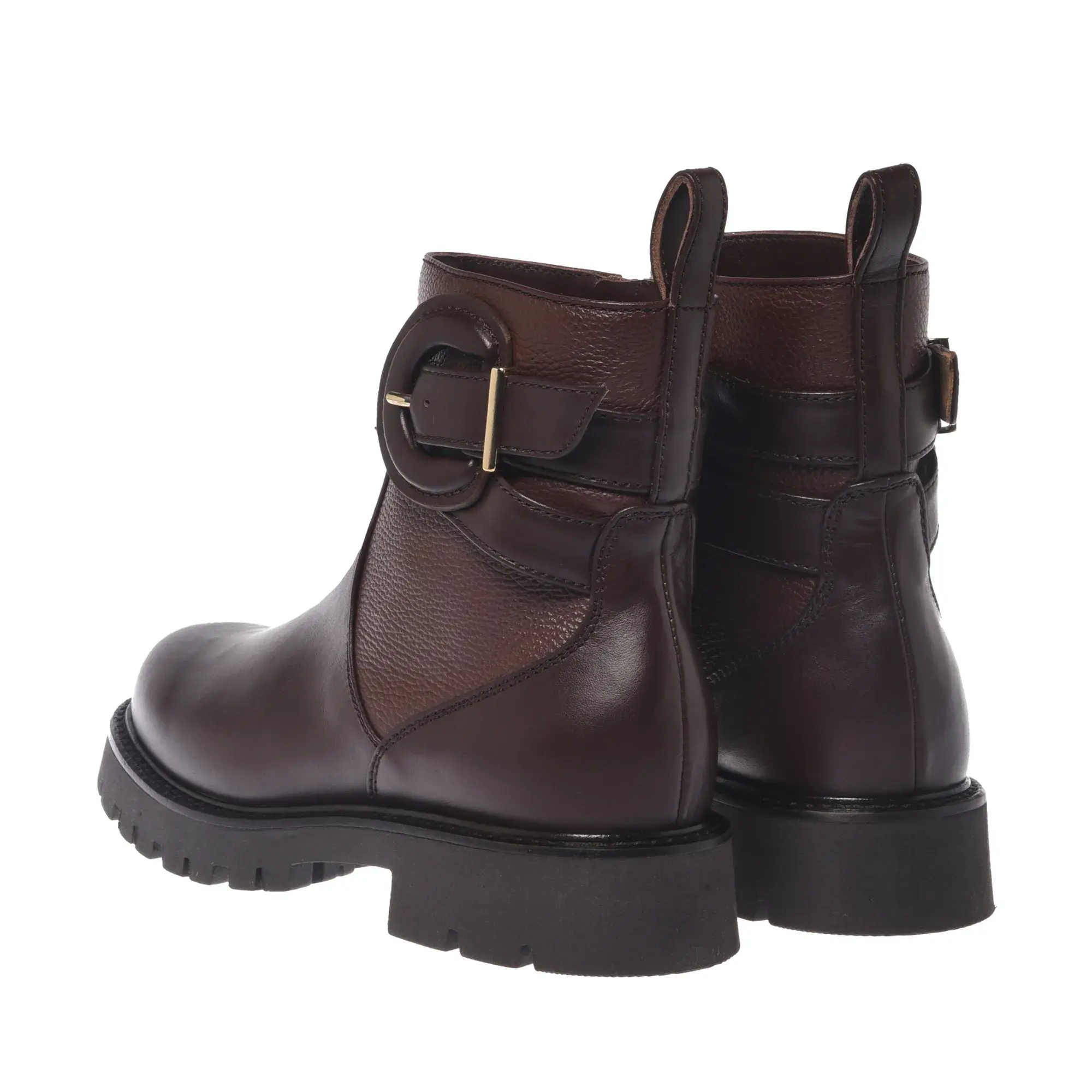 Braune Leder-Stiefeletten mit Schnalle