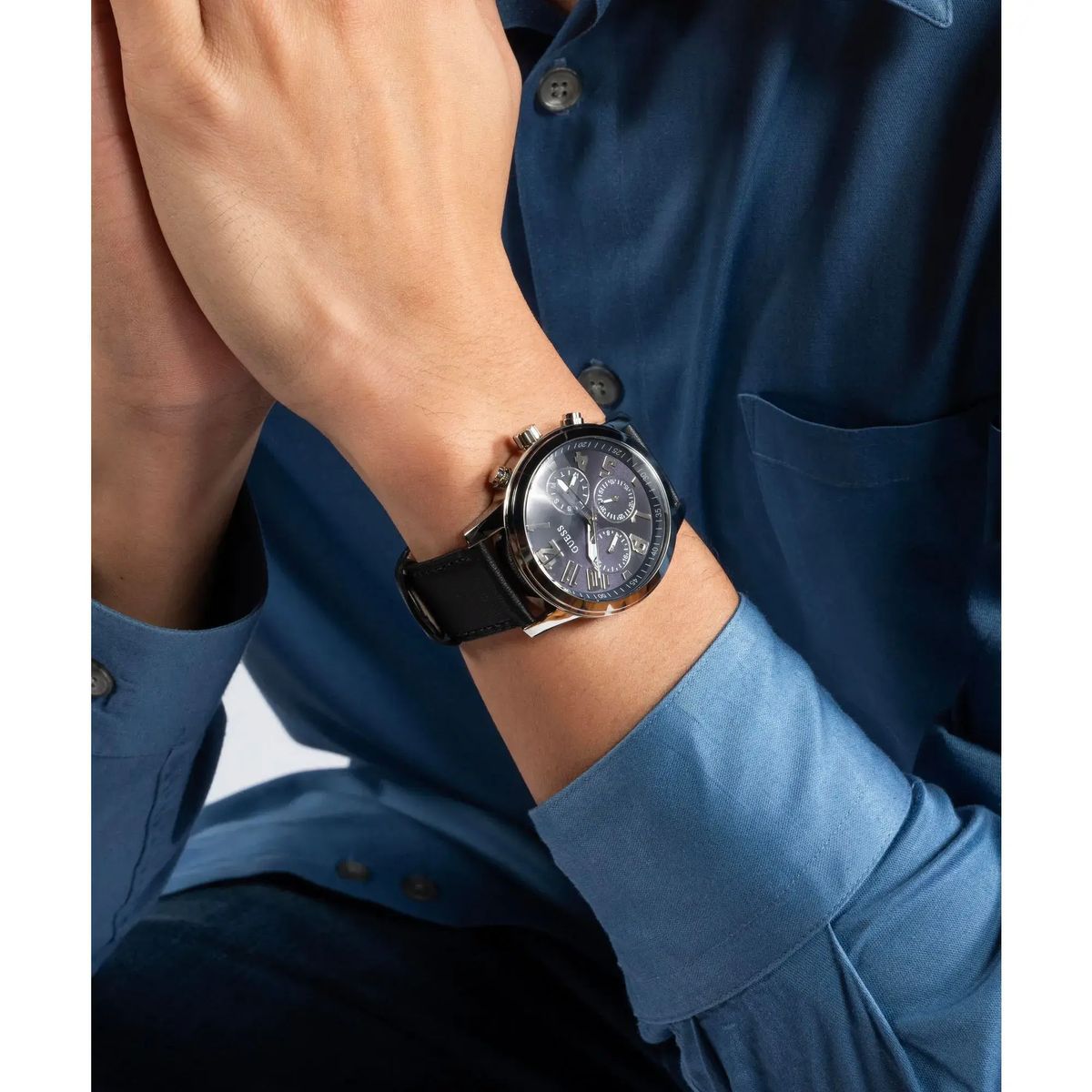 Herren-Multifunktions-Chronograph Lederuhr