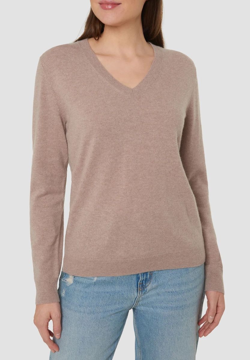 Eleganter Kaschmir Strickpullover mit V-Ausschnitt