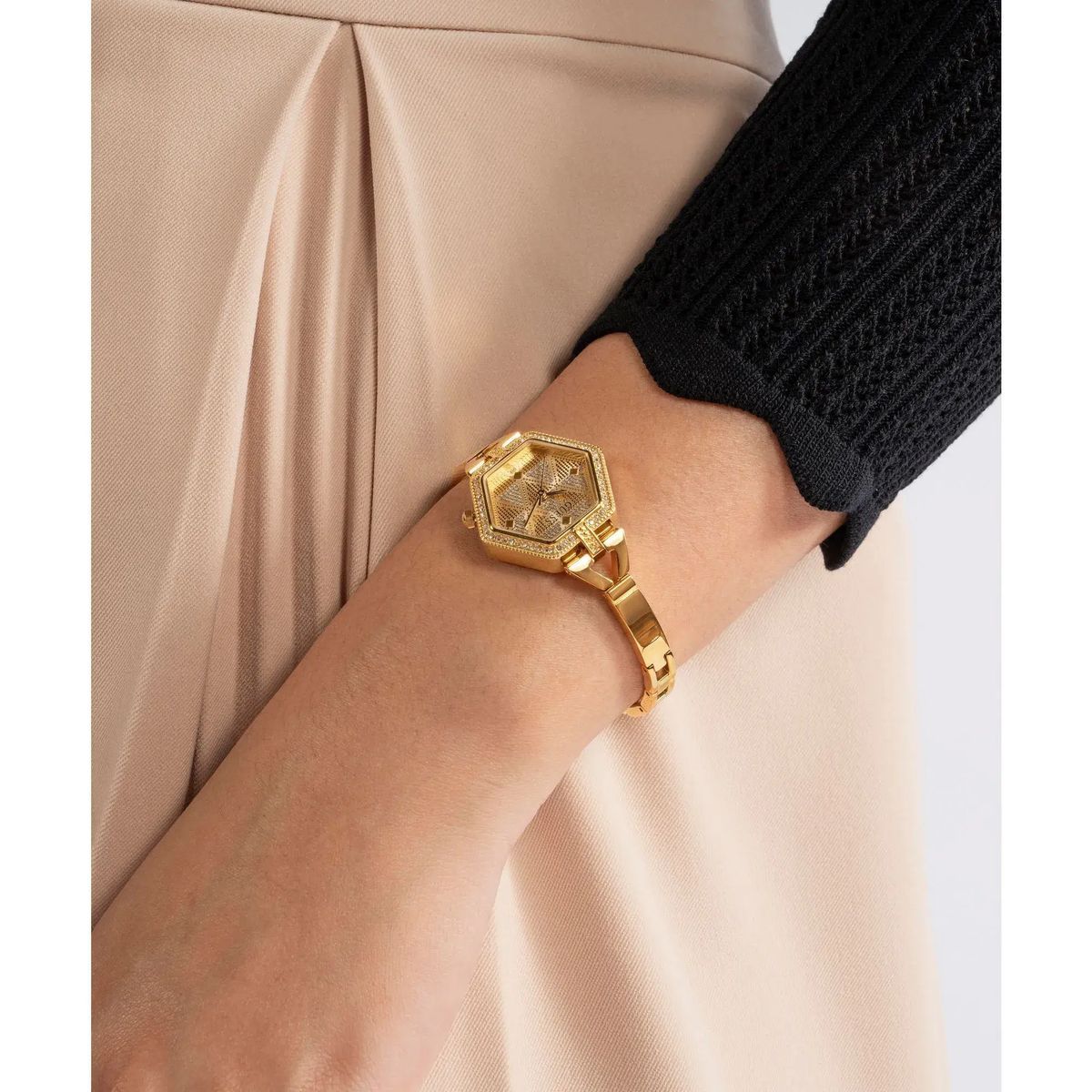 Goldfarbene Damen-Hexagon-Uhr