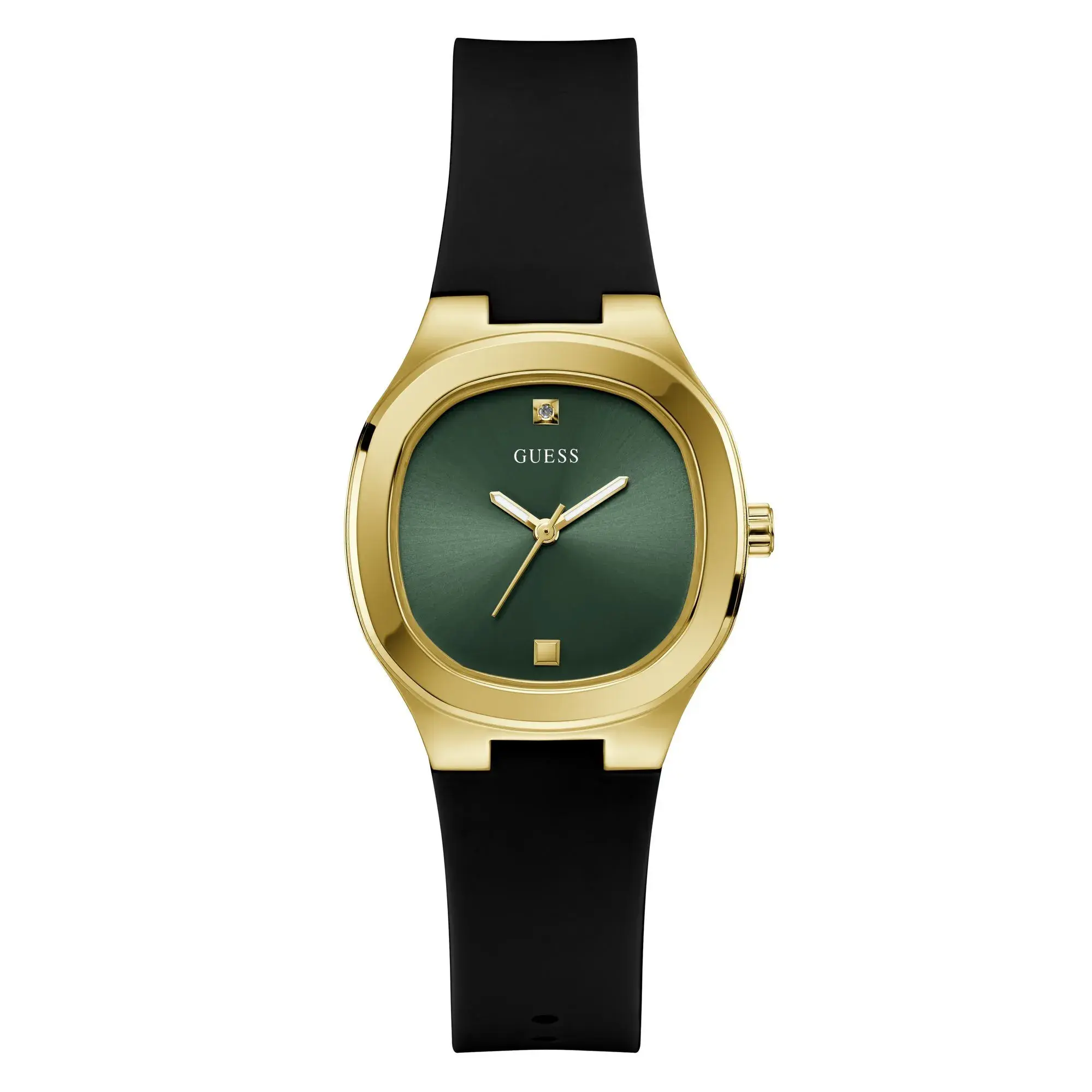 Goldfarbene Uhr mit schwarzem Armband