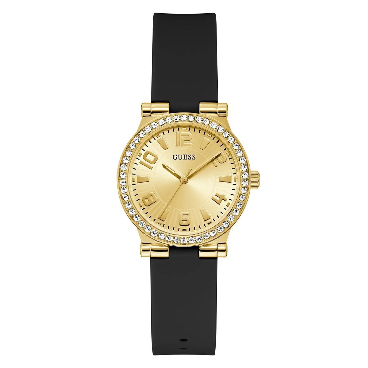 Goldfarbene Uhr mit schwarzem Silikonarmband