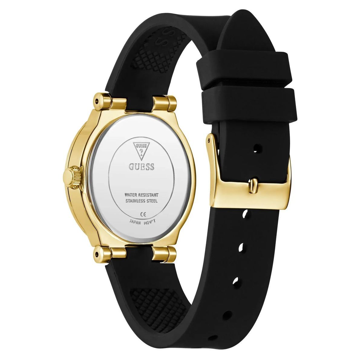 Goldfarbene Uhr mit schwarzem Silikonarmband
