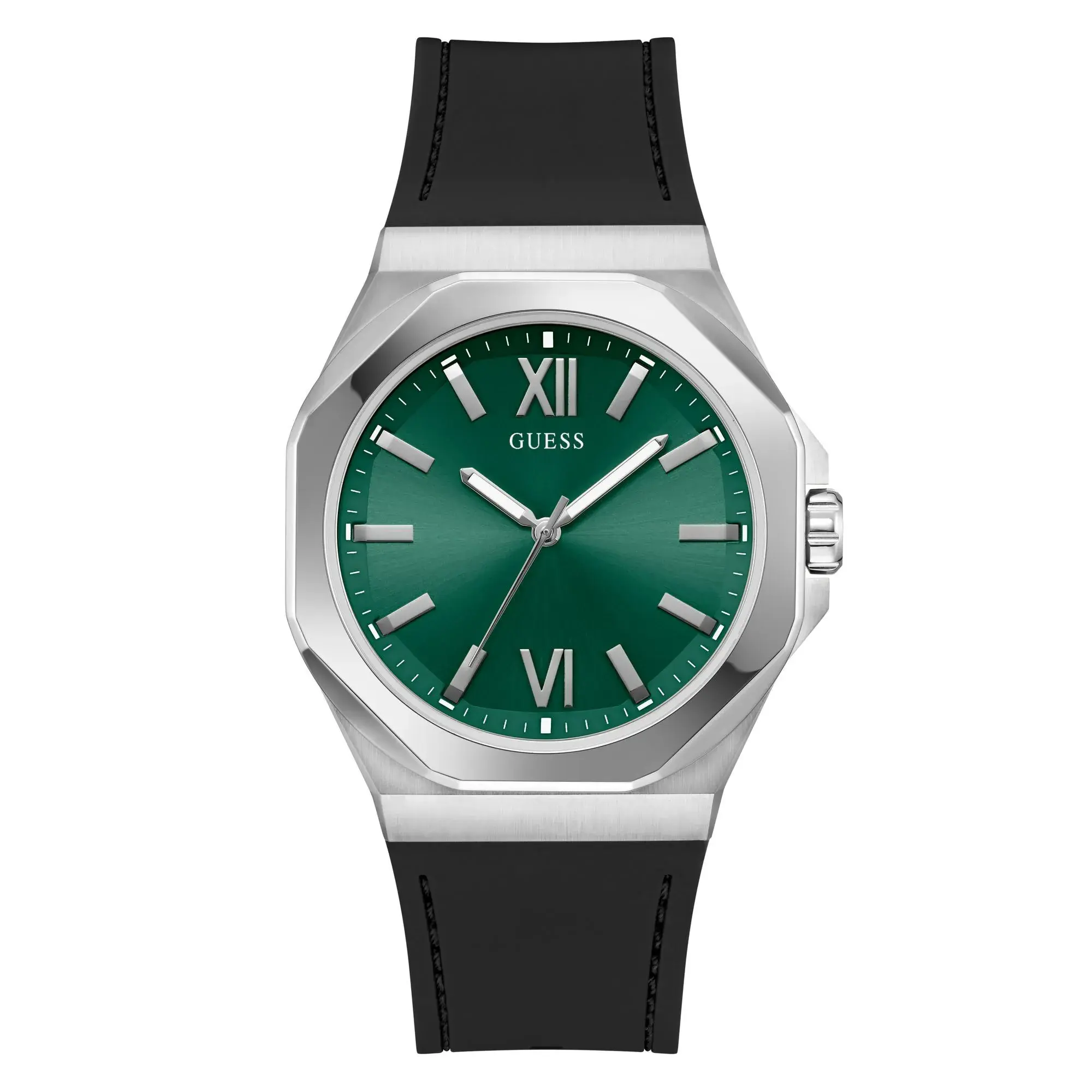 Minimalistische analoge Uhr mit grünem Zifferblatt