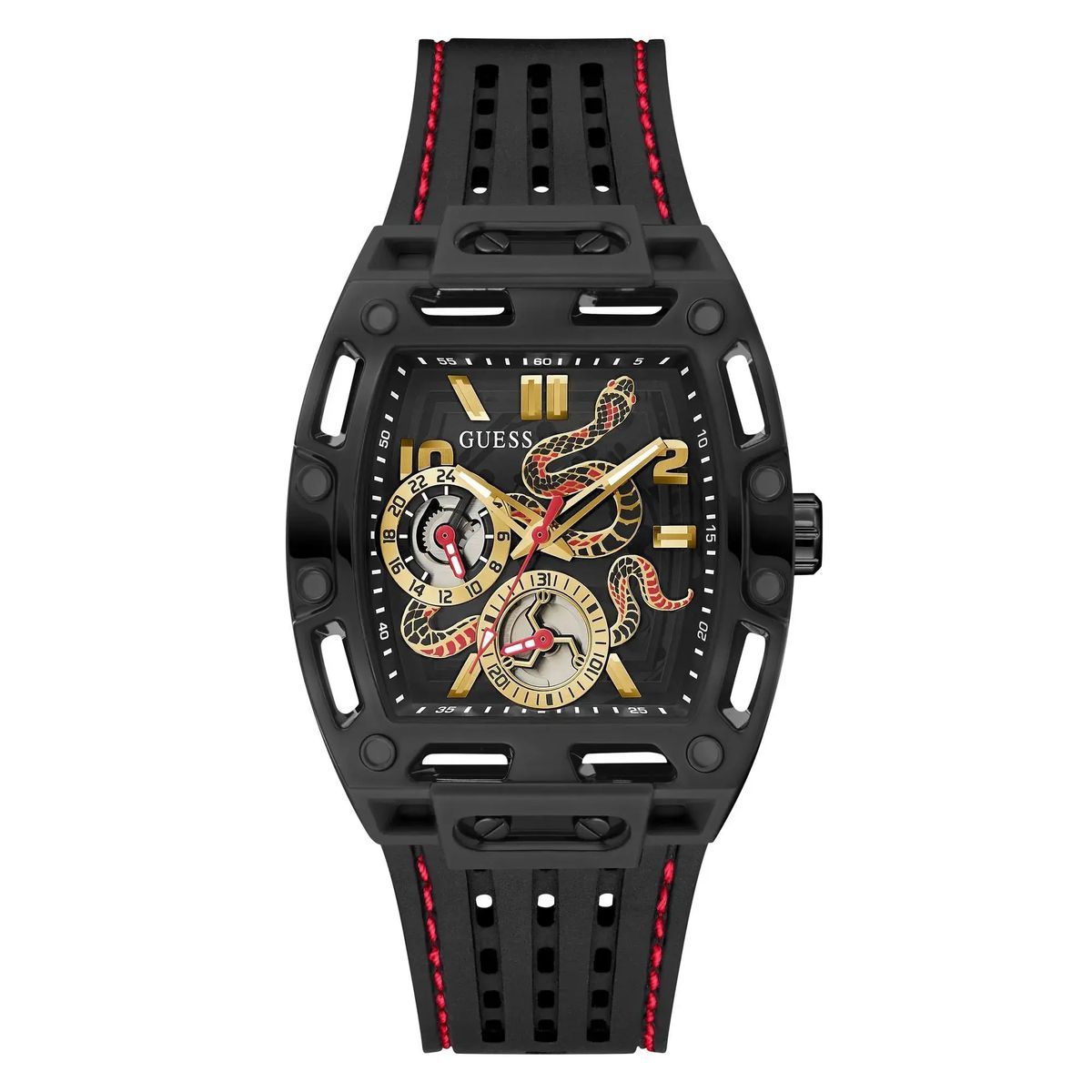 Schwarze Chronograph-Uhr mit Schlangen-Zifferblatt