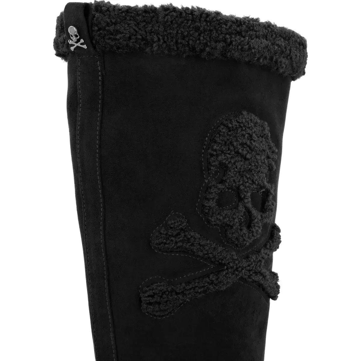 Stiefel mit Totenkopf-Detail aus Faux Shearling