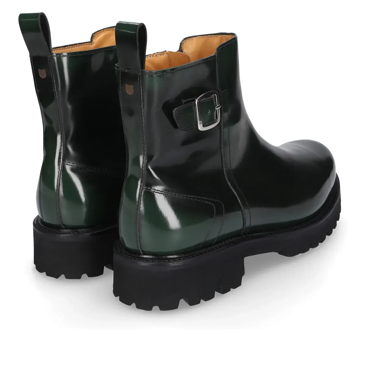 Glänzende grüne Leder-Ankle Boots