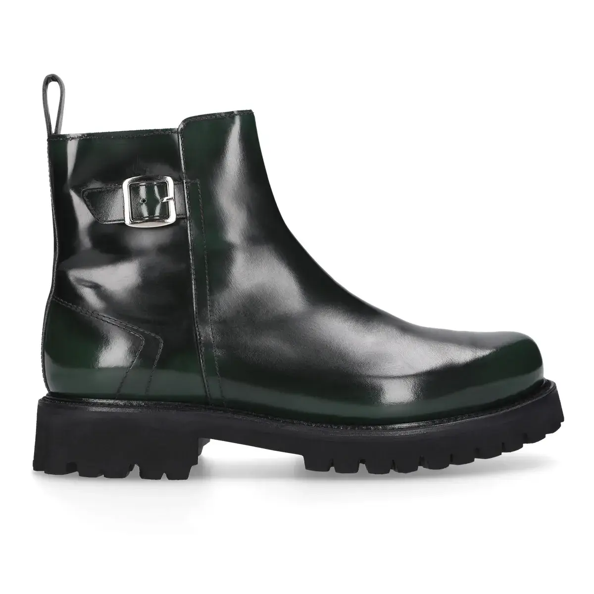 Glänzende grüne Leder-Ankle Boots