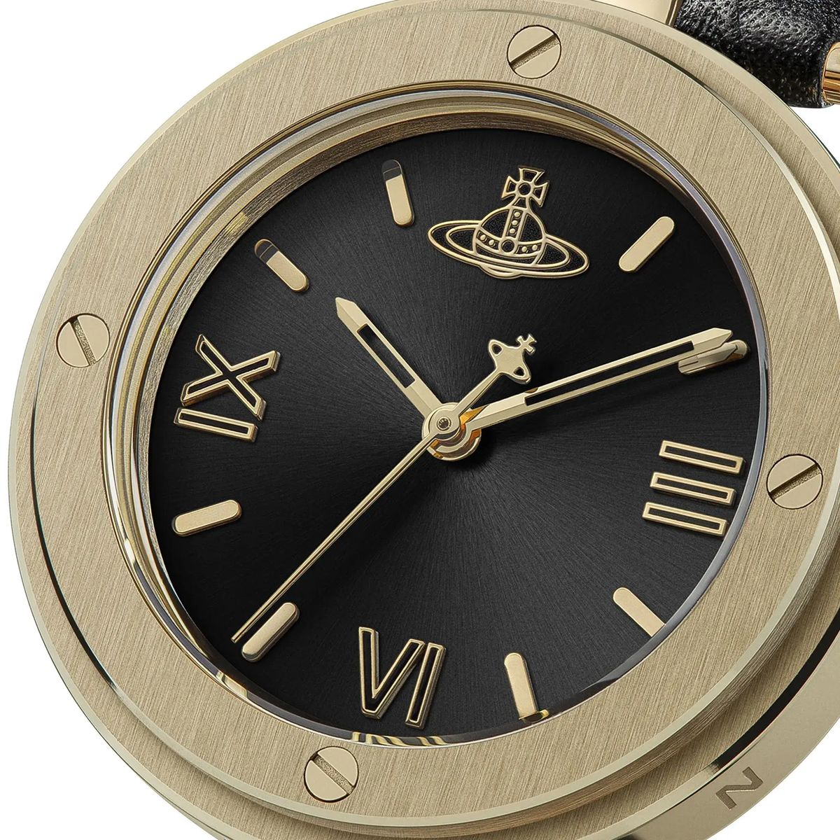 Schwarze und goldfarbene Lederuhr