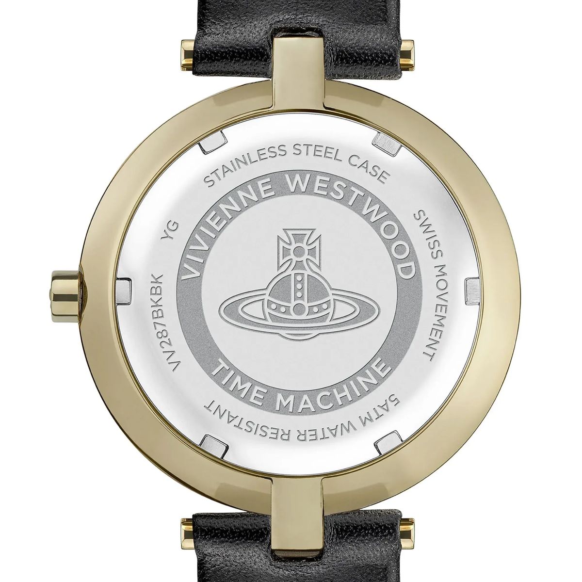 Schwarze und goldfarbene Lederuhr