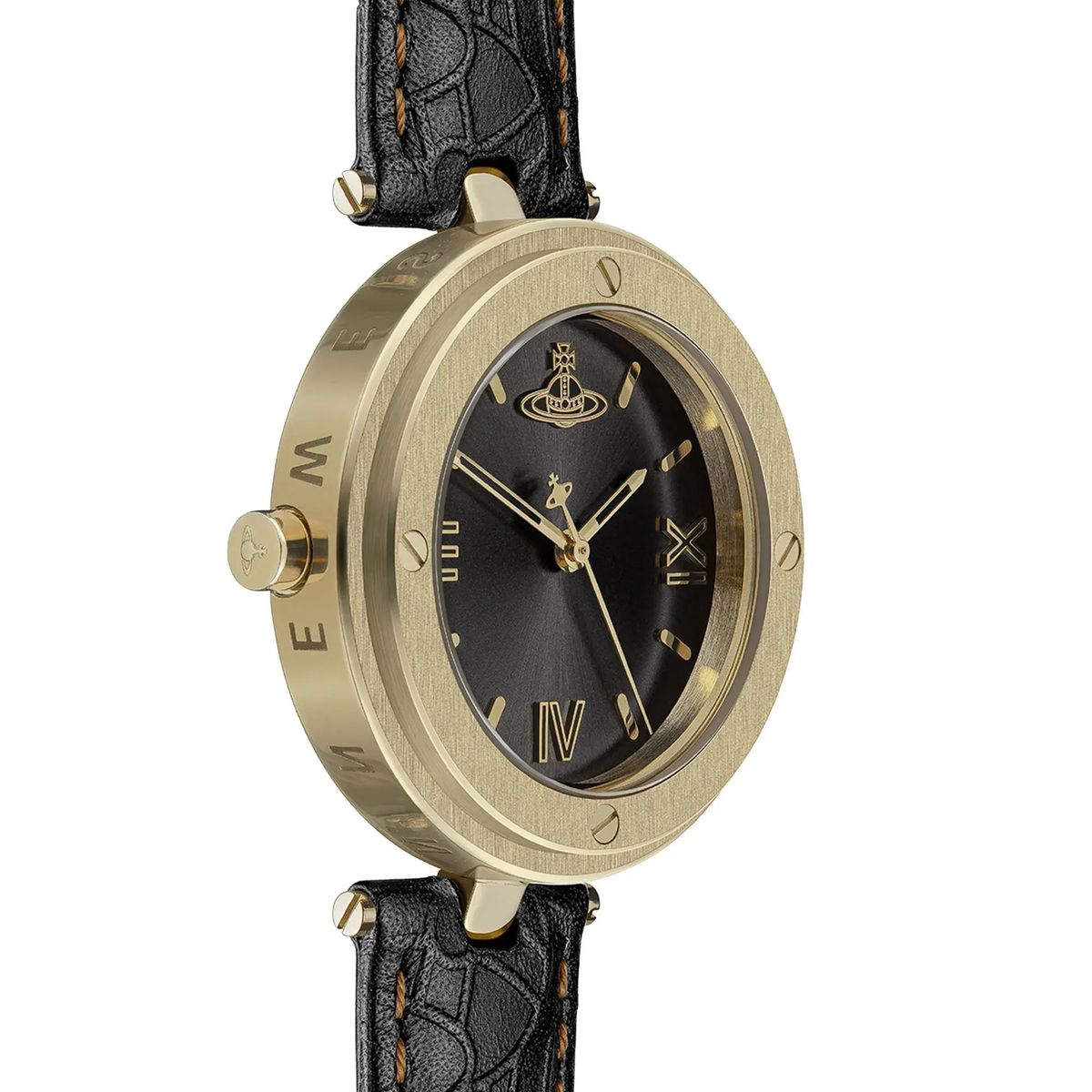 Schwarze und goldfarbene Lederuhr