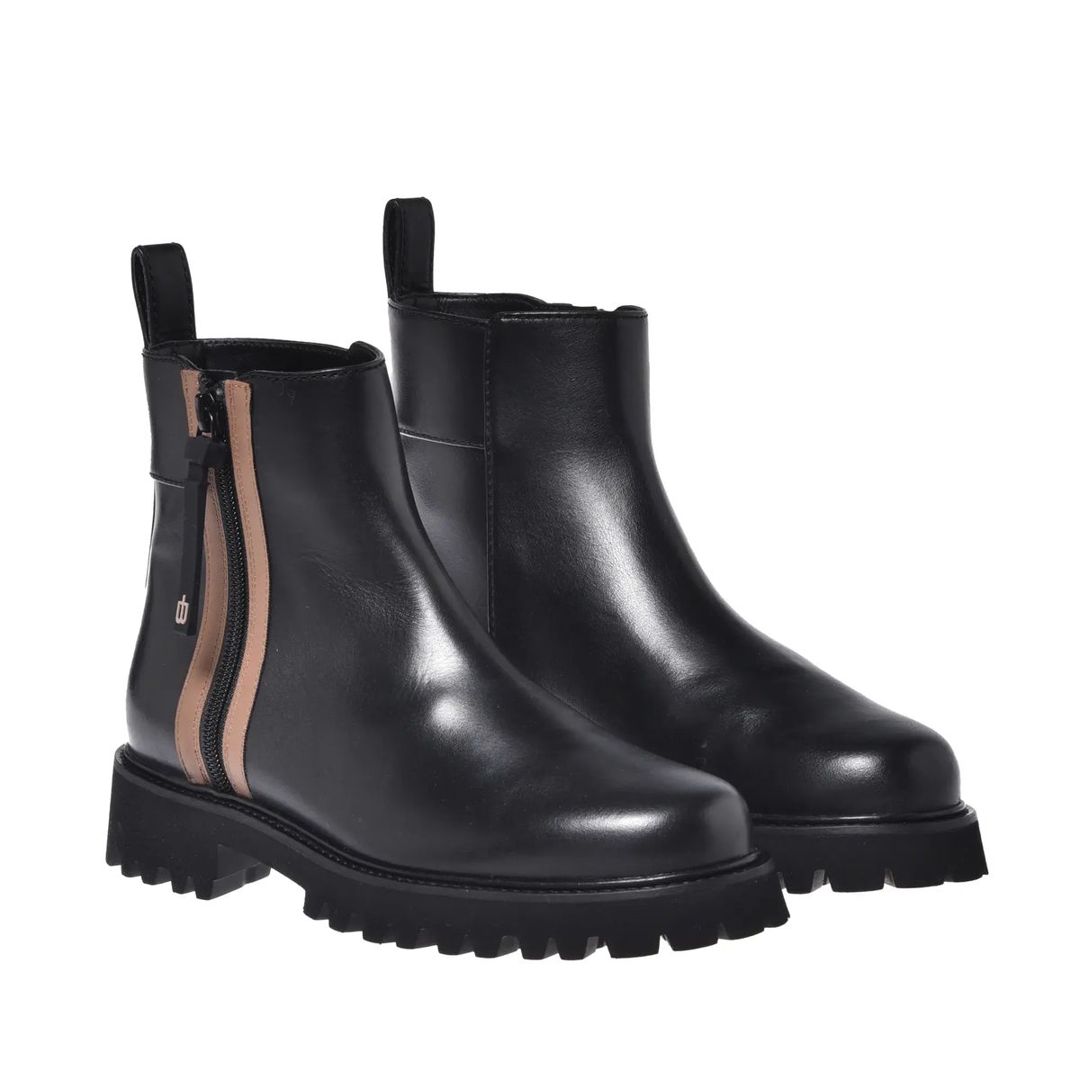 Schwarze Leder Stiefelette mit Reißverschluss