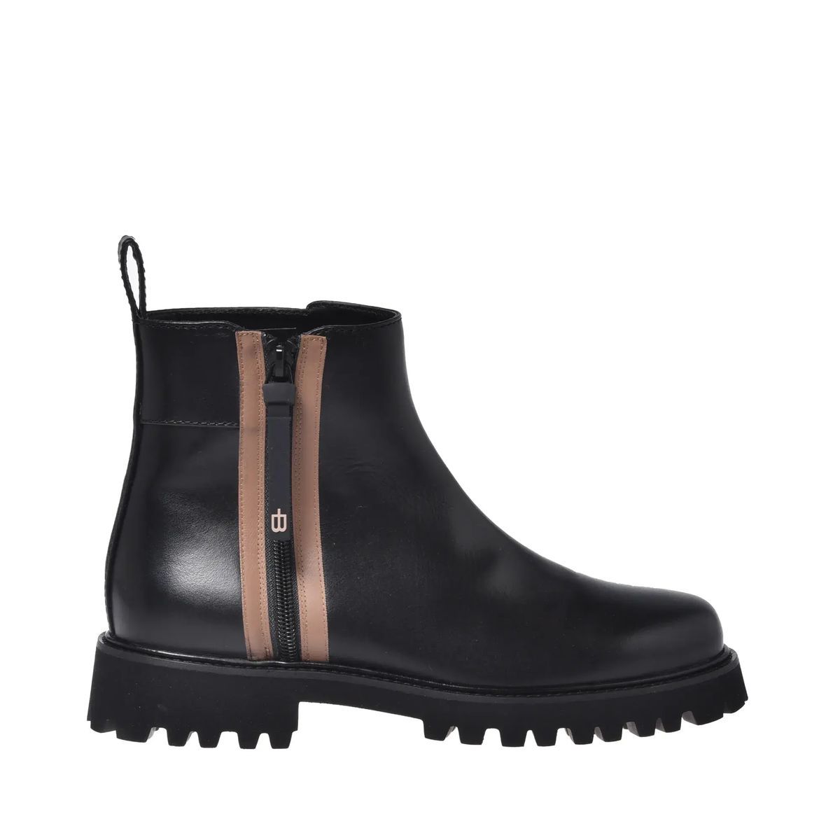 Schwarze Leder Stiefelette mit Reißverschluss