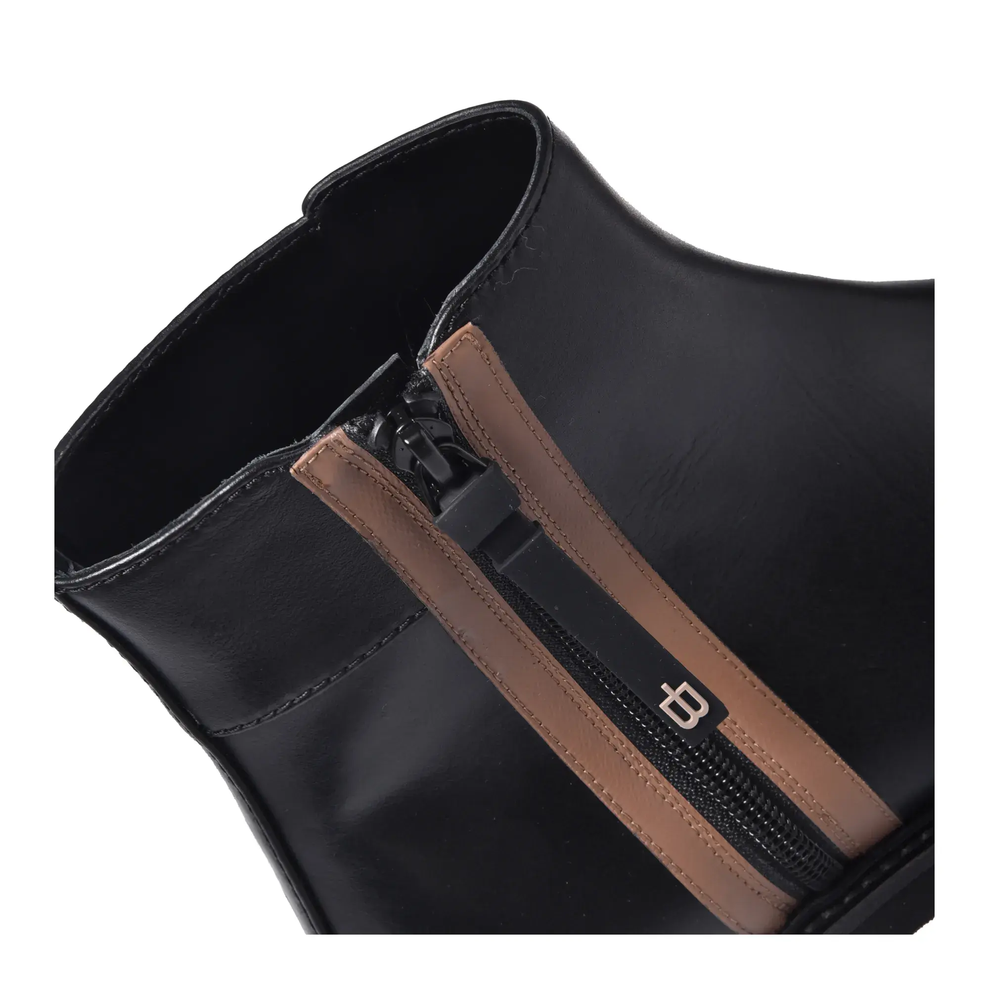 Schwarze Leder Stiefelette mit Reißverschluss