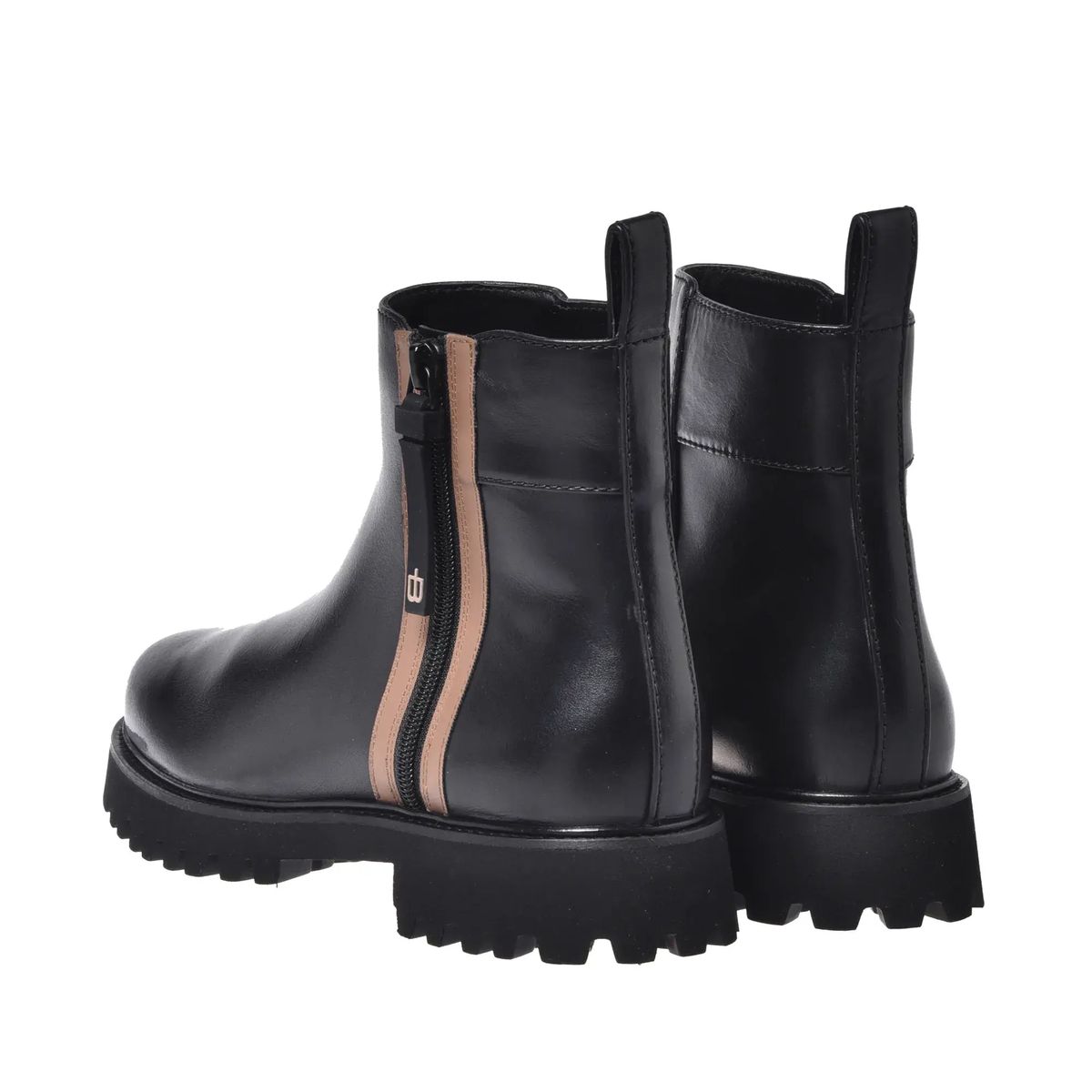 Schwarze Leder Stiefelette mit Reißverschluss