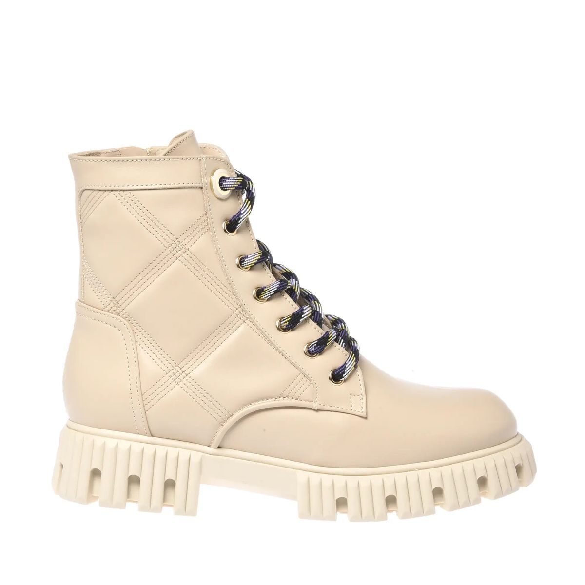 Beige Leder Gesteppte Kampfstiefel