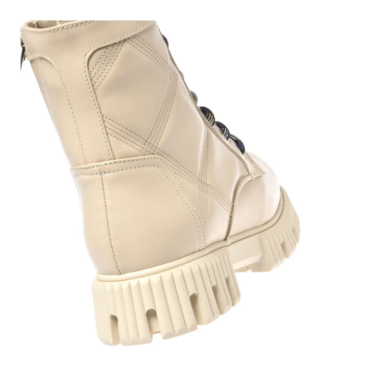 Beige Leder Gesteppte Kampfstiefel