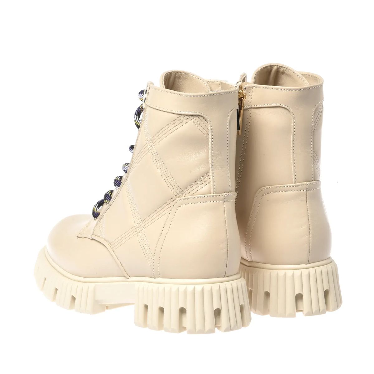 Beige Leder Gesteppte Kampfstiefel