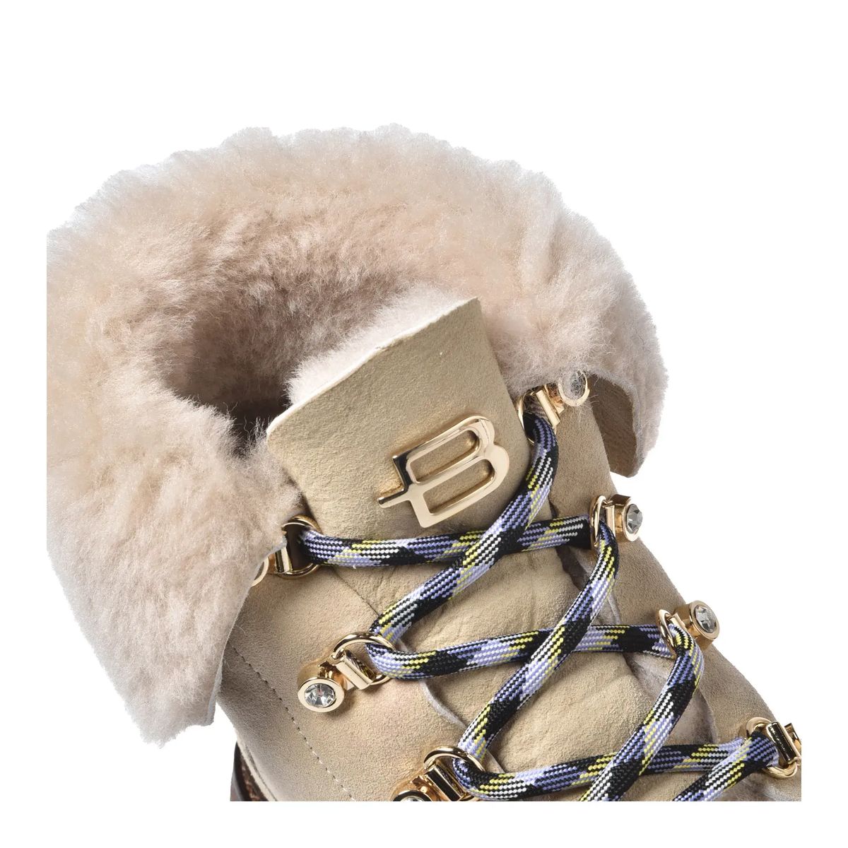 Beige Leder & Shearling Stiefeletten